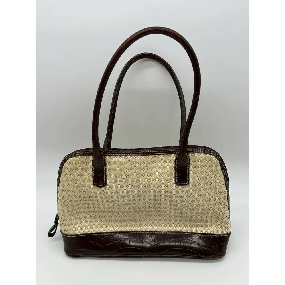 Carryland Handbag Purse Woven Straw Faux Leather‎